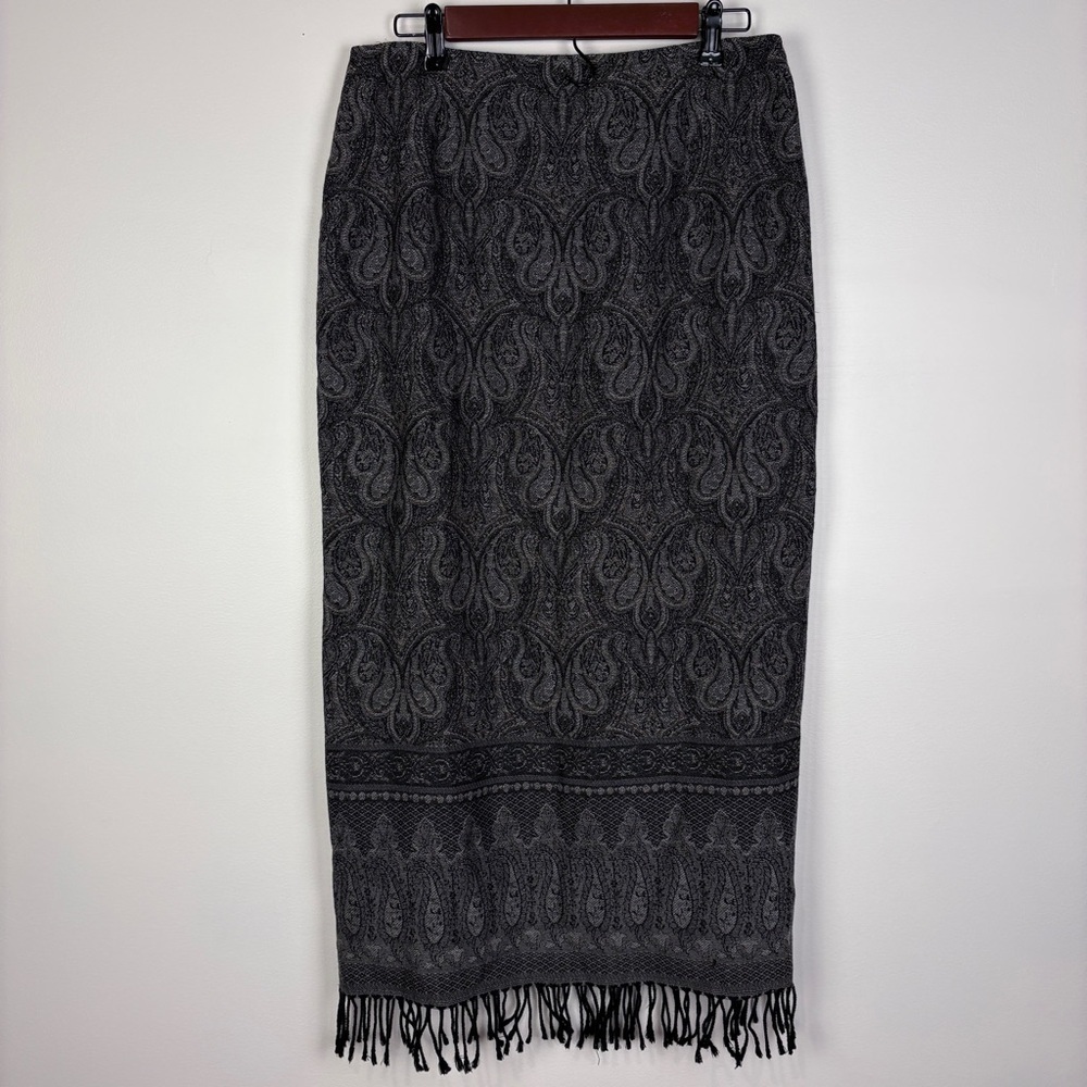Talbots 100% Wool Gray Maxi Skirt Paisley Size 12 Modest Quiet Luxury Office